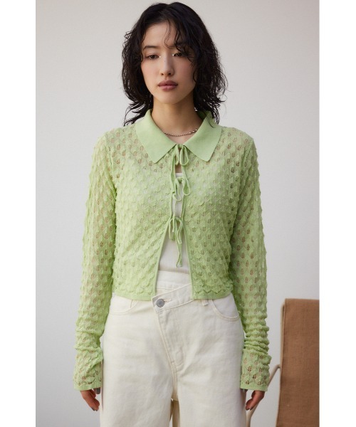 AZUL by moussy（アズールバイマウジー）の「ポップコーンジャガードニット（カーディガン/ボレロ・レディース・ブラック/グレー/ミント・FREE）」の17枚目の写真