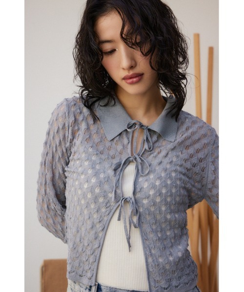 AZUL by moussy（アズールバイマウジー）の「ポップコーンジャガードニット（カーディガン/ボレロ・レディース・ブラック/グレー/ミント・FREE）」の4枚目の写真