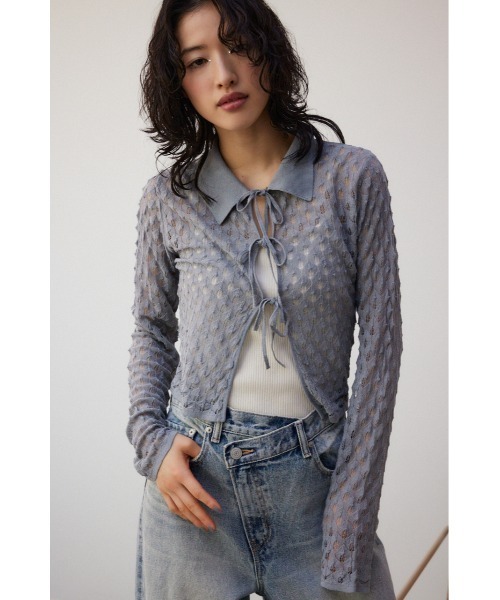 AZUL by moussy（アズールバイマウジー）の「ポップコーンジャガードニット（カーディガン/ボレロ・レディース・ブラック/グレー/ミント・FREE）」の5枚目の写真