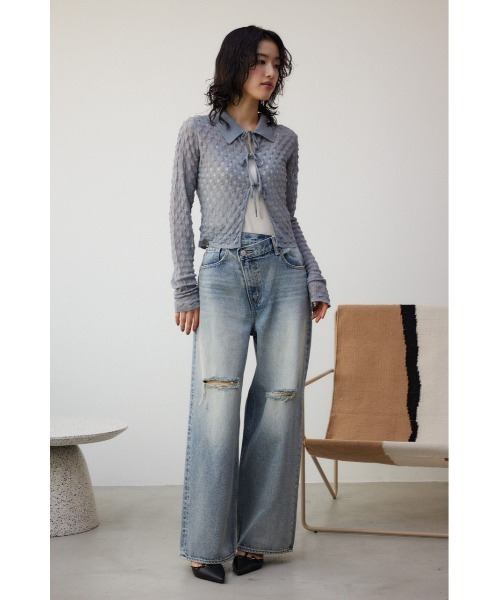 AZUL by moussy（アズールバイマウジー）の「ポップコーンジャガードニット（カーディガン/ボレロ・レディース・ブラック/グレー/ミント・FREE）」の6枚目の写真