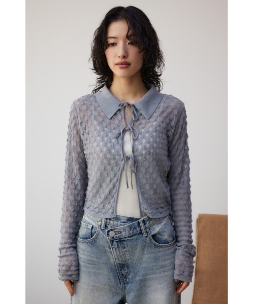 AZUL by moussy（アズールバイマウジー）の「ポップコーンジャガードニット（カーディガン/ボレロ・レディース・ブラック/グレー/ミント・FREE）」の7枚目の写真