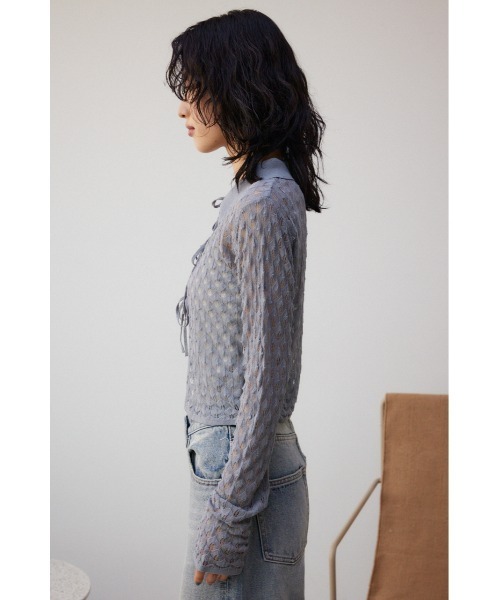 AZUL by moussy（アズールバイマウジー）の「ポップコーンジャガードニット（カーディガン/ボレロ・レディース・ブラック/グレー/ミント・FREE）」の8枚目の写真