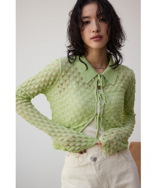 AZUL by moussy（アズールバイマウジー）の「ポップコーンジャガードニット（カーディガン/ボレロ・レディース・ブラック/グレー/ミント・FREE）」の14枚目の写真