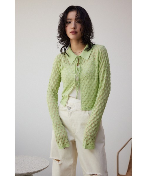 AZUL by moussy（アズールバイマウジー）の「ポップコーンジャガードニット（カーディガン/ボレロ・レディース・ブラック/グレー/ミント・FREE）」の15枚目の写真