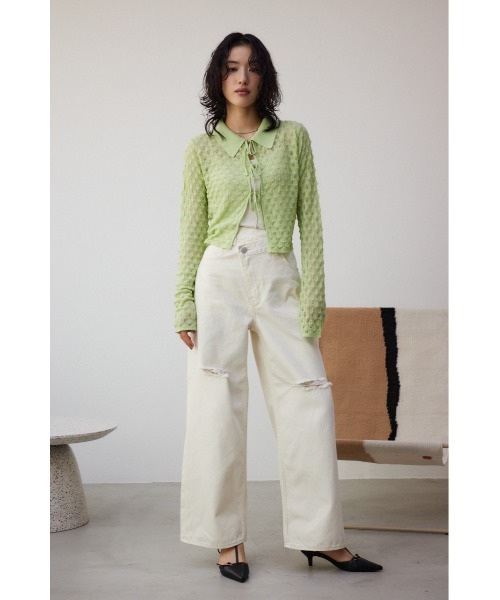 AZUL by moussy（アズールバイマウジー）の「ポップコーンジャガードニット（カーディガン/ボレロ・レディース・ブラック/グレー/ミント・FREE）」の16枚目の写真