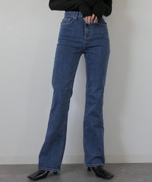 ハイライズストレートデニム/highrise straight denim ハイウエスト ジーンズ ロング丈 カジュアル ストリート シンプル ベーシック パンツ 足長 細見え フレア
