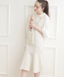 ◆【オフィス／学校行事にも】Vネック裾フレアジャンスカ