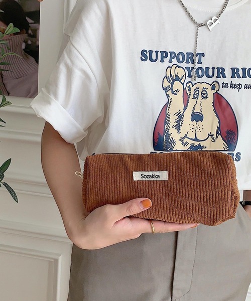 TONE SELECT GOODS（トーンセレクトグッズ）の「urbanfemine./コーデュロイペンケース・ポーチ U7224（ポーチ・レディース・グレー/ブルー/ベージュ/パープル/イエロー/ホワイト/ピンク/グリーン/ダークグリーン/ブラック/ブラウン・FREE）」の4枚目の写真