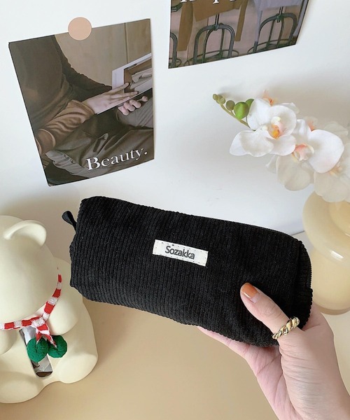 TONE SELECT GOODS（トーンセレクトグッズ）の「urbanfemine./コーデュロイペンケース・ポーチ U7224（ポーチ・レディース・グレー/ブルー/ベージュ/パープル/イエロー/ホワイト/ピンク/グリーン/ダークグリーン/ブラック/ブラウン・FREE）」の2枚目の写真