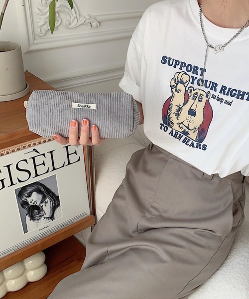 TONE SELECT GOODS（トーンセレクトグッズ）の「urbanfemine./コーデュロイペンケース・ポーチ U7224（ポーチ・レディース・グレー/ブルー/ベージュ/パープル/イエロー/ホワイト/ピンク/グリーン/ダークグリーン/ブラック/ブラウン・FREE）」の16枚目の写真