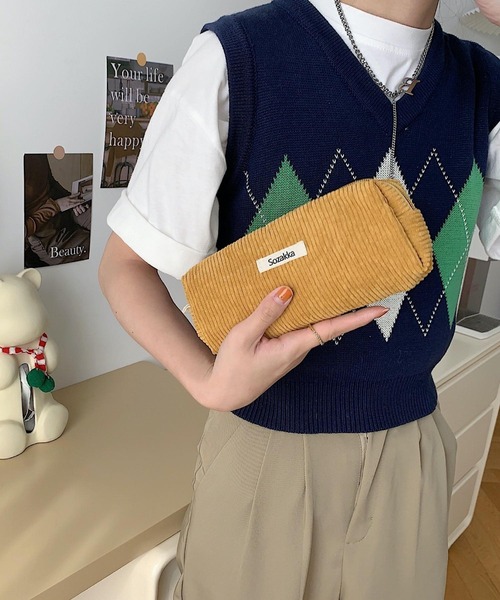 TONE SELECT GOODS（トーンセレクトグッズ）の「urbanfemine./コーデュロイペンケース・ポーチ U7224（ポーチ・レディース・グレー/ブルー/ベージュ/パープル/イエロー/ホワイト/ピンク/グリーン/ダークグリーン/ブラック/ブラウン・FREE）」の21枚目の写真