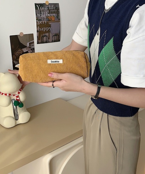 TONE SELECT GOODS（トーンセレクトグッズ）の「urbanfemine./コーデュロイペンケース・ポーチ U7224（ポーチ・レディース・グレー/ブルー/ベージュ/パープル/イエロー/ホワイト/ピンク/グリーン/ダークグリーン/ブラック/ブラウン・FREE）」の22枚目の写真