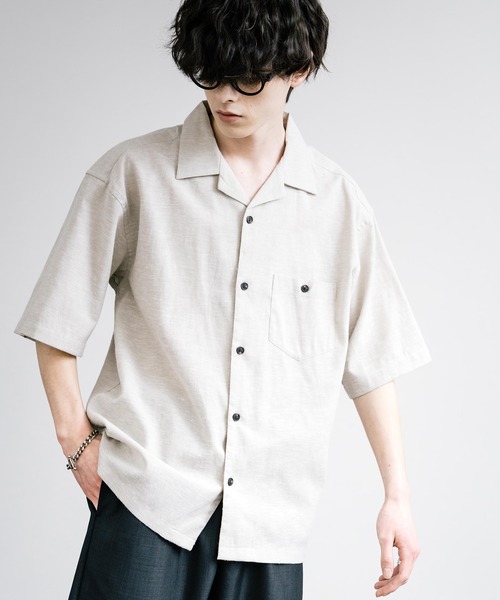 Rocky Monroe(ロッキーモンロー)の「接触冷感 無地/ストライプ リネンミックスオープンカラー半袖シャツ(シャツ/ブラウス・メンズ・グリーン/ベージュ/ネイビー/カーキ/ライトベージュ・M/L/LL)」の6枚目の写真