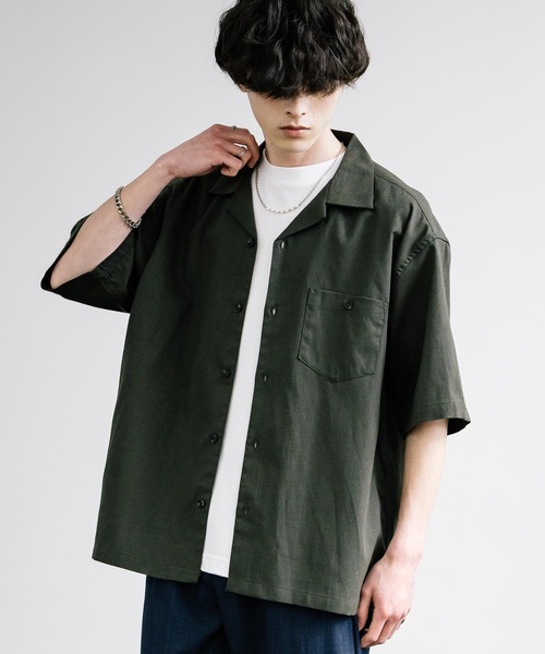 Rocky Monroe(ロッキーモンロー)の「接触冷感 無地/ストライプ リネンミックスオープンカラー半袖シャツ(シャツ/ブラウス・メンズ・グリーン/ベージュ/ネイビー/カーキ/ライトベージュ・M/L/LL)」の14枚目の写真