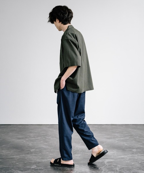 Rocky Monroe(ロッキーモンロー)の「接触冷感 無地/ストライプ リネンミックスオープンカラー半袖シャツ(シャツ/ブラウス・メンズ・グリーン/ベージュ/ネイビー/カーキ/ライトベージュ・M/L/LL)」の16枚目の写真