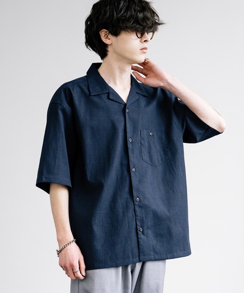 Rocky Monroe(ロッキーモンロー)の「接触冷感 無地/ストライプ リネンミックスオープンカラー半袖シャツ(シャツ/ブラウス・メンズ・グリーン/ベージュ/ネイビー/カーキ/ライトベージュ・M/L/LL)」の22枚目の写真