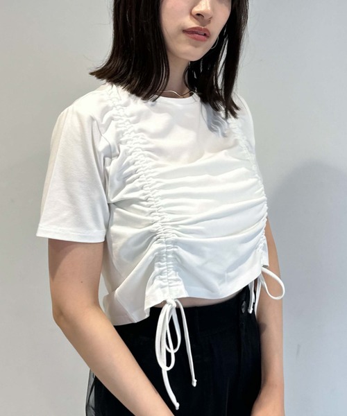 archives（アルシーヴ）の「ギャザーリボンＴシャツ（Tシャツ/カットソー・レディース・オフホワイト/ブラック/グレー・MEDIUM）」の5枚目の写真