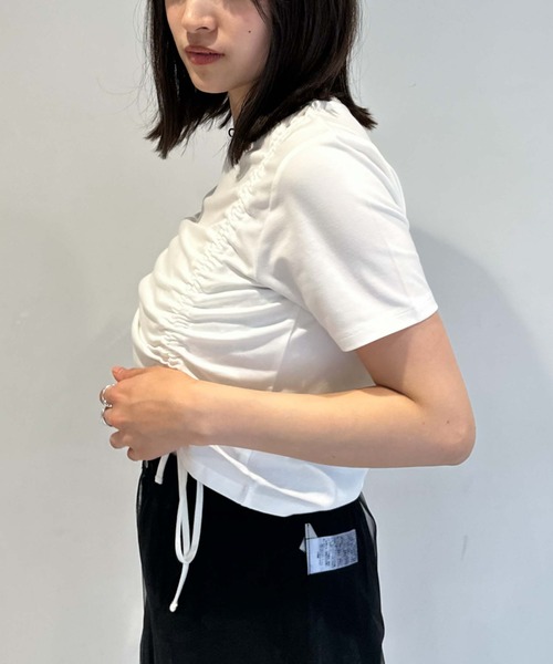 archives（アルシーヴ）の「ギャザーリボンＴシャツ（Tシャツ/カットソー・レディース・オフホワイト/ブラック/グレー・MEDIUM）」の6枚目の写真