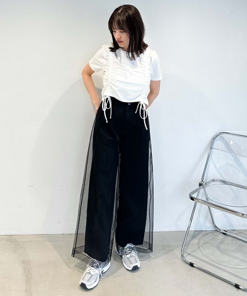 archives（アルシーヴ）の「ギャザーリボンＴシャツ（Tシャツ/カットソー・レディース・オフホワイト/ブラック/グレー・MEDIUM）」の9枚目の写真