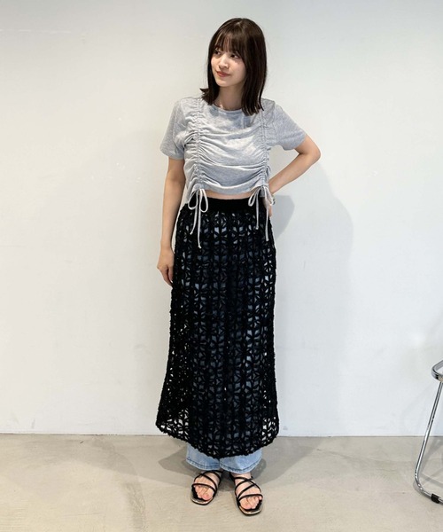 archives（アルシーヴ）の「ギャザーリボンＴシャツ（Tシャツ/カットソー・レディース・オフホワイト/ブラック/グレー・MEDIUM）」の17枚目の写真