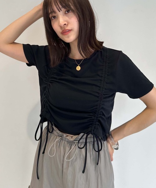 archives（アルシーヴ）の「ギャザーリボンＴシャツ（Tシャツ/カットソー・レディース・オフホワイト/ブラック/グレー・MEDIUM）」の19枚目の写真