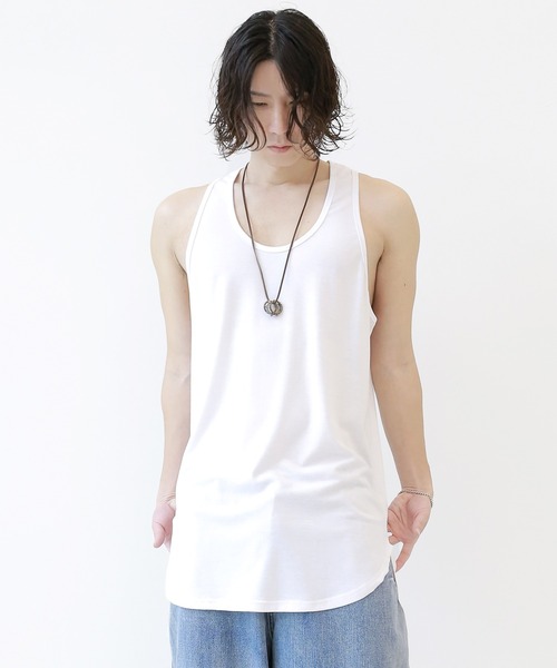 minsobi（ミンソビ）の「レイヤードロングタンクトップ（タンクトップ・メンズ・ブラック/ホワイト・FREE）」の2枚目の写真