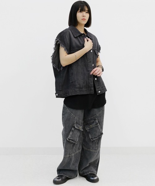 minsobi（ミンソビ）の「レイヤードロングタンクトップ（タンクトップ・メンズ・ブラック/ホワイト・FREE）」の9枚目の写真