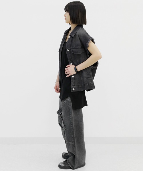 minsobi（ミンソビ）の「レイヤードロングタンクトップ（タンクトップ・メンズ・ブラック/ホワイト・FREE）」の12枚目の写真