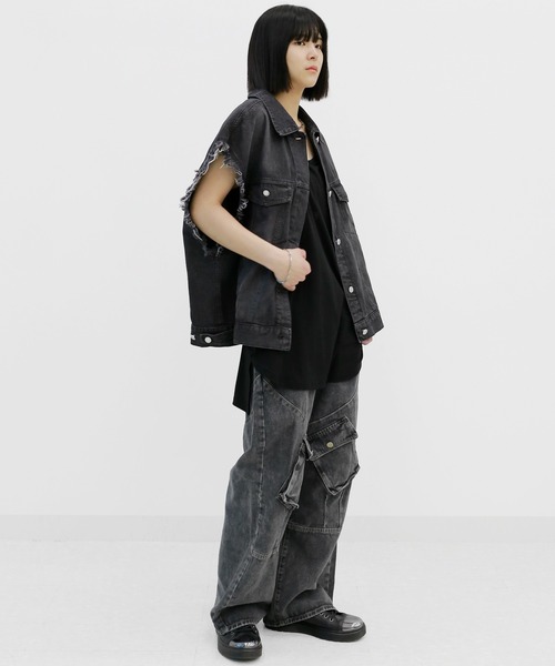 minsobi（ミンソビ）の「レイヤードロングタンクトップ（タンクトップ・メンズ・ブラック/ホワイト・FREE）」の10枚目の写真