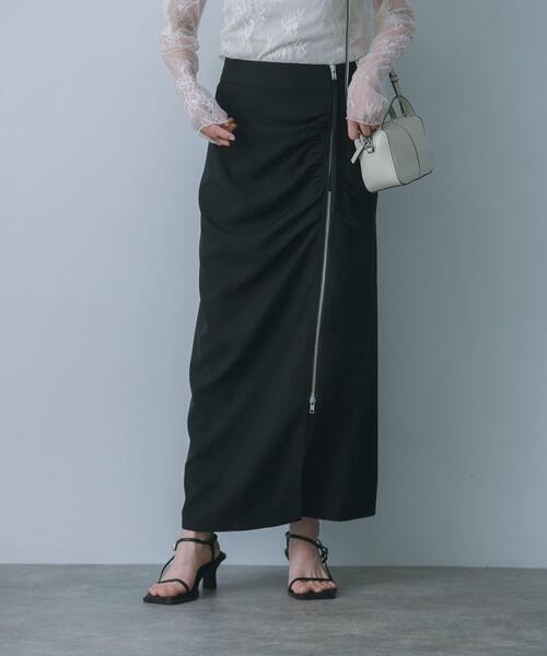 HEYUMM（ヘユム）の「ジップデザインナロースカート（スカート・レディース・ネイビー/ブラック/ライトベージュ・SMALL/MEDIUM）」の2枚目の写真