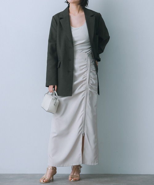 HEYUMM（ヘユム）の「ジップデザインナロースカート（スカート・レディース・ネイビー/ブラック/ライトベージュ・SMALL/MEDIUM）」の15枚目の写真