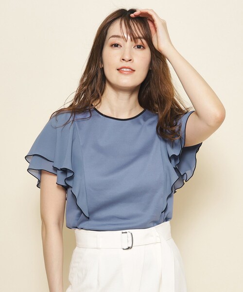 COUP DE CHANCE（クードシャンス）の「◆【洗える】フリル袖プルオーバージャージ（Tシャツ/カットソー・レディース・パープル系/ブラック/ブルーグリーン/ホワイト/ベージュ/ブルー系その他/パープル・34/36/38/40）」の4枚目の写真