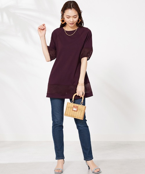 BELLUNA PLUS(ベルーナ)の「汗ジミ対策!シアーチェック切替チュニック(チュニック・レディース・ワイン/エメラルド/ネイビー/カーキ・MEDIUM/LARGE/X-LARGE)」の7枚目の写真