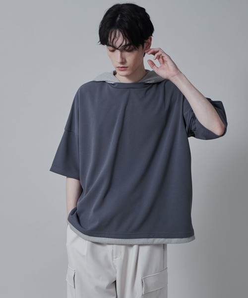 LUCY（ルーシー）の「LUCY/フェイクレイヤードフードT（パーカー・メンズ・ブルー/ダークグレー/ライトグレー・MEDIUM/LARGE）」の3枚目の写真