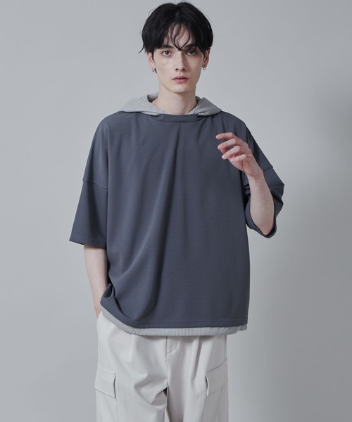 LUCY（ルーシー）の「LUCY/フェイクレイヤードフードT（パーカー・メンズ・ブルー/ダークグレー/ライトグレー・MEDIUM/LARGE）」の13枚目の写真