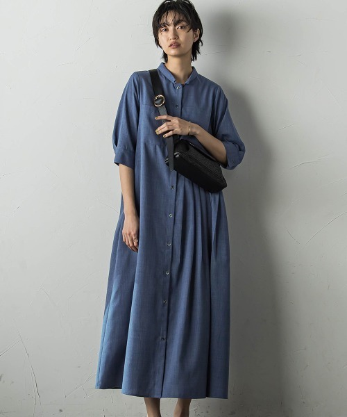 MAYSON GREY(メイソングレイ)の「アシメプリーツワンピース≪洗濯機で洗える≫(ワンピース・レディース・ブルー/ブラック/ベージュ・S/M)」の3枚目の写真
