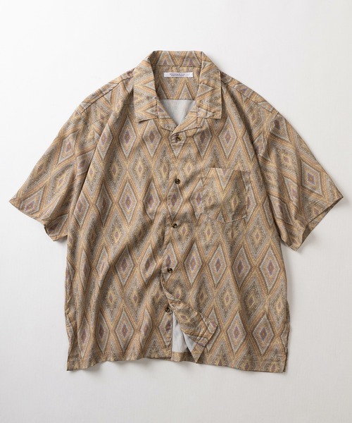No.468 VINTAGE 古着 総柄シャツ 半袖 幾何学柄 オープンカラー improves オープンカラーシャツ メンズ ルーズフィット 半袖