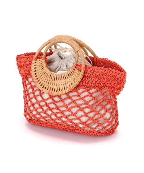 N.（N. Natural Beauty Basic）（エヌエヌナチュラルビューティーベーシック）の「ウッドハンドルカゴバッグ（かごバッグ・レディース・ベージュ/オレンジ・ﾌﾘ-）」の5枚目の写真