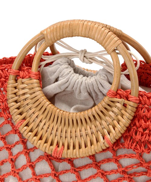 N.（N. Natural Beauty Basic）（エヌエヌナチュラルビューティーベーシック）の「ウッドハンドルカゴバッグ（かごバッグ・レディース・ベージュ/オレンジ・ﾌﾘ-）」の6枚目の写真