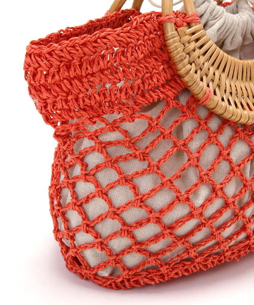 N.（N. Natural Beauty Basic）（エヌエヌナチュラルビューティーベーシック）の「ウッドハンドルカゴバッグ（かごバッグ・レディース・ベージュ/オレンジ・ﾌﾘ-）」の7枚目の写真