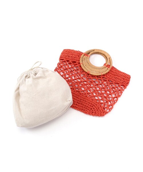 N.（N. Natural Beauty Basic）（エヌエヌナチュラルビューティーベーシック）の「ウッドハンドルカゴバッグ（かごバッグ・レディース・ベージュ/オレンジ・ﾌﾘ-）」の9枚目の写真