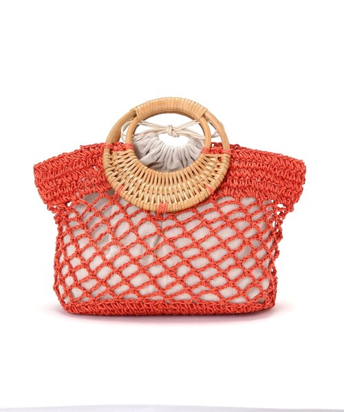 N.（N. Natural Beauty Basic）（エヌエヌナチュラルビューティーベーシック）の「ウッドハンドルカゴバッグ（かごバッグ・レディース・ベージュ/オレンジ・ﾌﾘ-）」の4枚目の写真