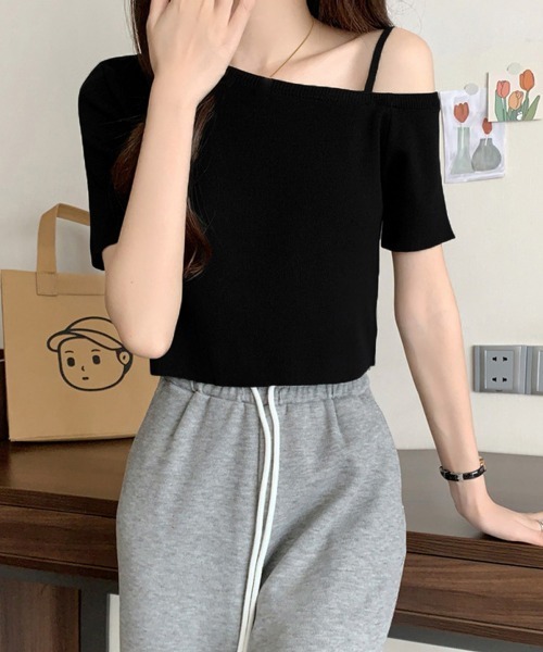 Miniministore(ミニミニストア)の「ニットトップスワンショルダーサマーニット(ニット/セーター・レディース・ピンク/ミント/ホワイト/ブラック・FREE)」の8枚目の写真