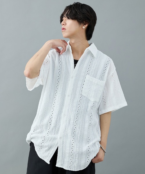 CELENA(セレナ)の「【CELENA】レースシアーボックスシャツ(シャツ/ブラウス・メンズ・ホワイト/ブラウン・L/M)」の10枚目の写真