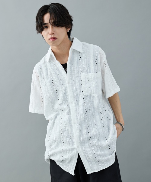 CELENA(セレナ)の「【CELENA】レースシアーボックスシャツ(シャツ/ブラウス・メンズ・ホワイト/ブラウン・L/M)」の11枚目の写真