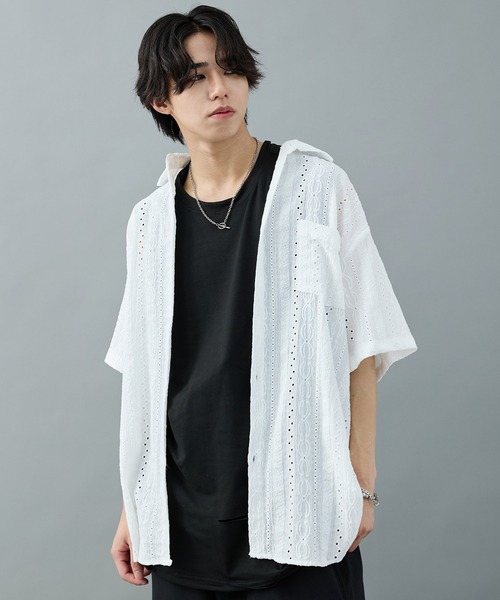 CELENA(セレナ)の「【CELENA】レースシアーボックスシャツ(シャツ/ブラウス・メンズ・ホワイト/ブラウン・L/M)」の4枚目の写真