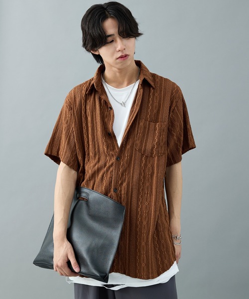 CELENA(セレナ)の「【CELENA】レースシアーボックスシャツ(シャツ/ブラウス・メンズ・ホワイト/ブラウン・L/M)」の7枚目の写真
