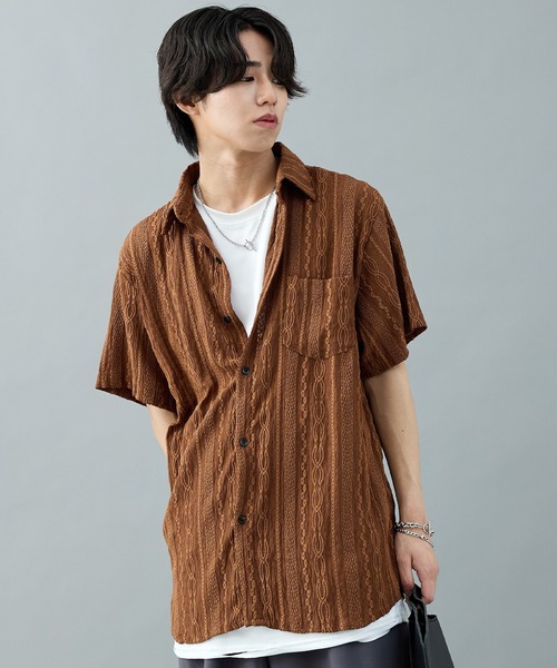 CELENA(セレナ)の「【CELENA】レースシアーボックスシャツ(シャツ/ブラウス・メンズ・ホワイト/ブラウン・L/M)」の8枚目の写真
