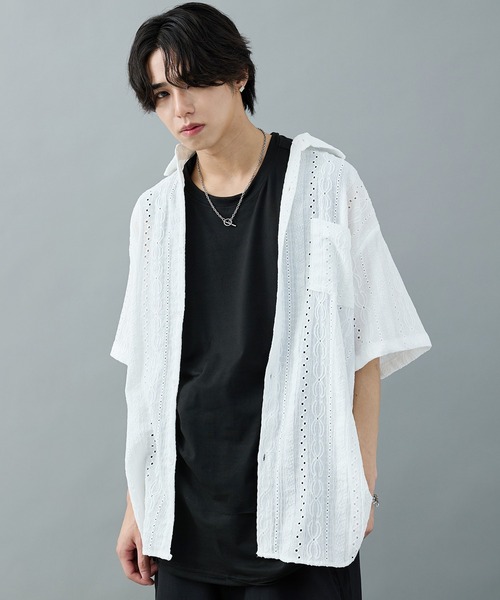 CELENA(セレナ)の「【CELENA】レースシアーボックスシャツ(シャツ/ブラウス・メンズ・ホワイト/ブラウン・L/M)」の5枚目の写真