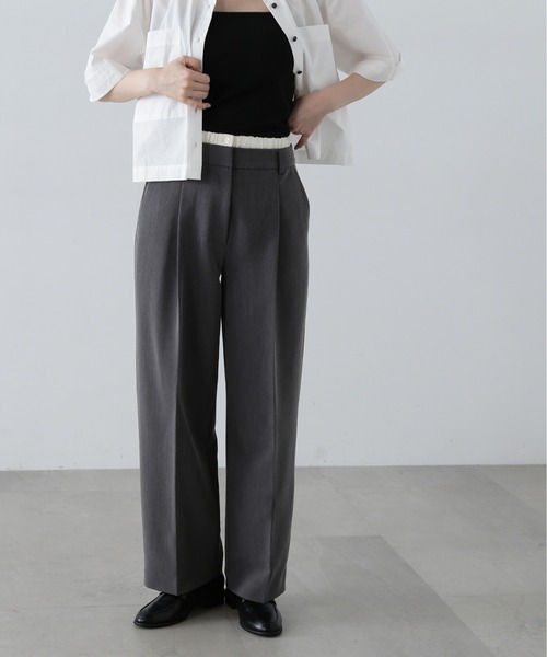 N.（N. Natural Beauty Basic）（エヌエヌナチュラルビューティーベーシック）の「◆ウエストレイヤード風パンツ（スラックス・レディース・グレー/キャメル・SMALL/MEDIUM）」の2枚目の写真